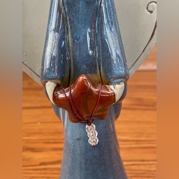 Pottery Angel Figurine Ceramic Blue Bronze Glaze Holding A Star EUC - Picture 3 of 10